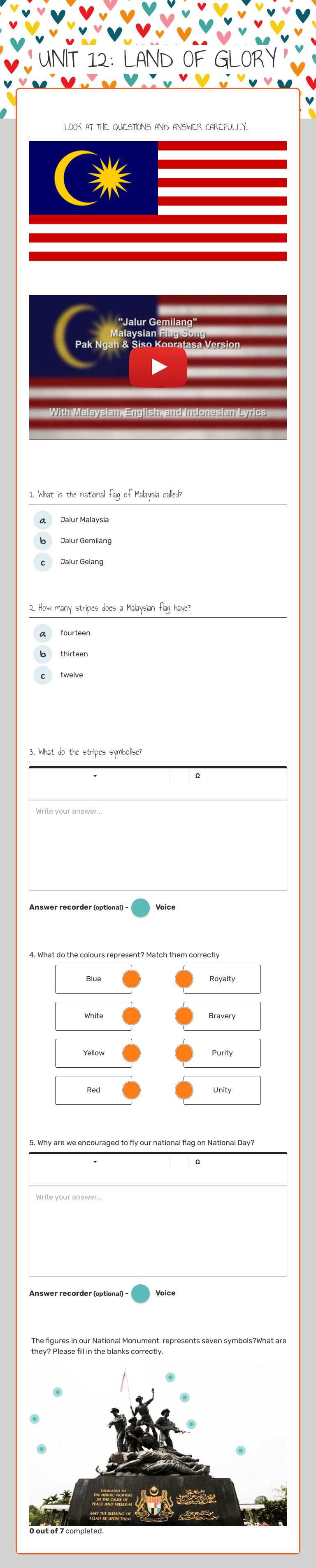 UNIT 12: LAND OF GLORY worksheet preview image