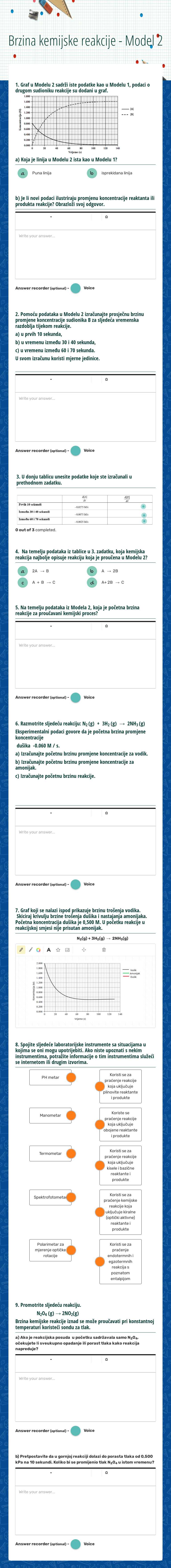 Brzina kemijske reakcije - Model 2 Other worksheet preview