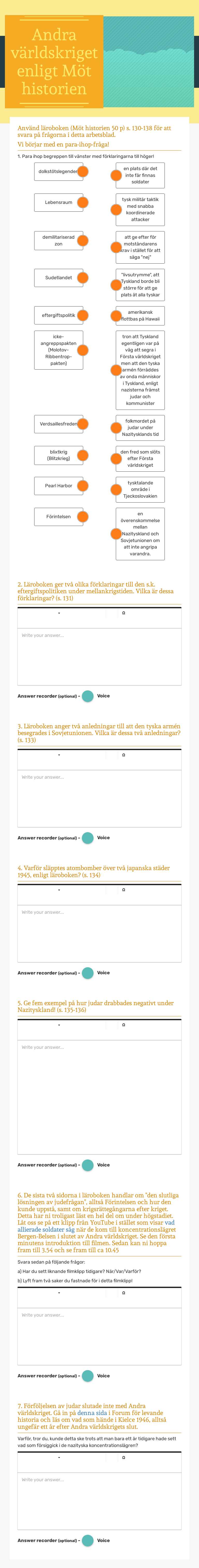 Andra världskriget enligt Möt historien worksheet preview image