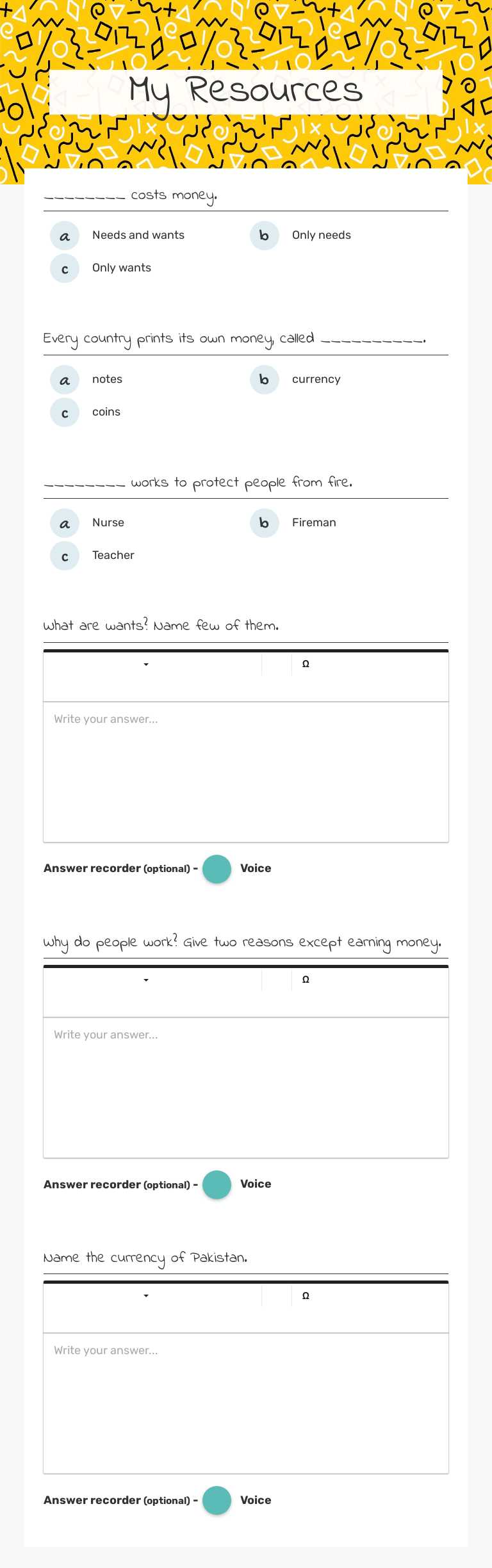 My Resources worksheet preview image