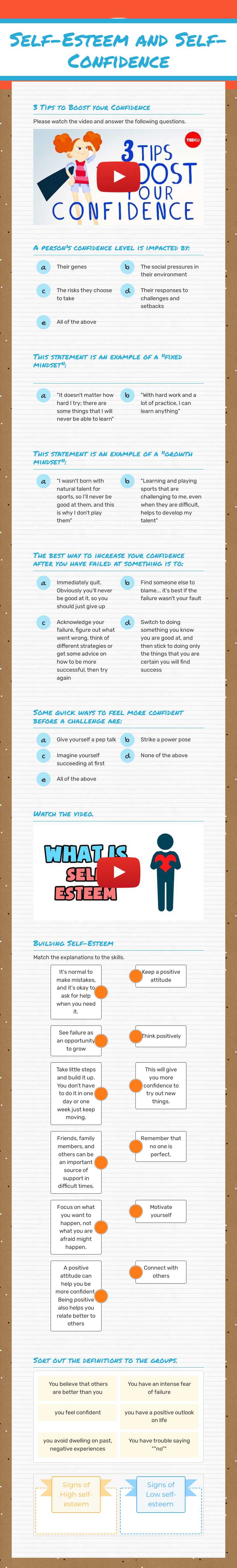 Self-Esteem and Self-Confidence worksheet preview image