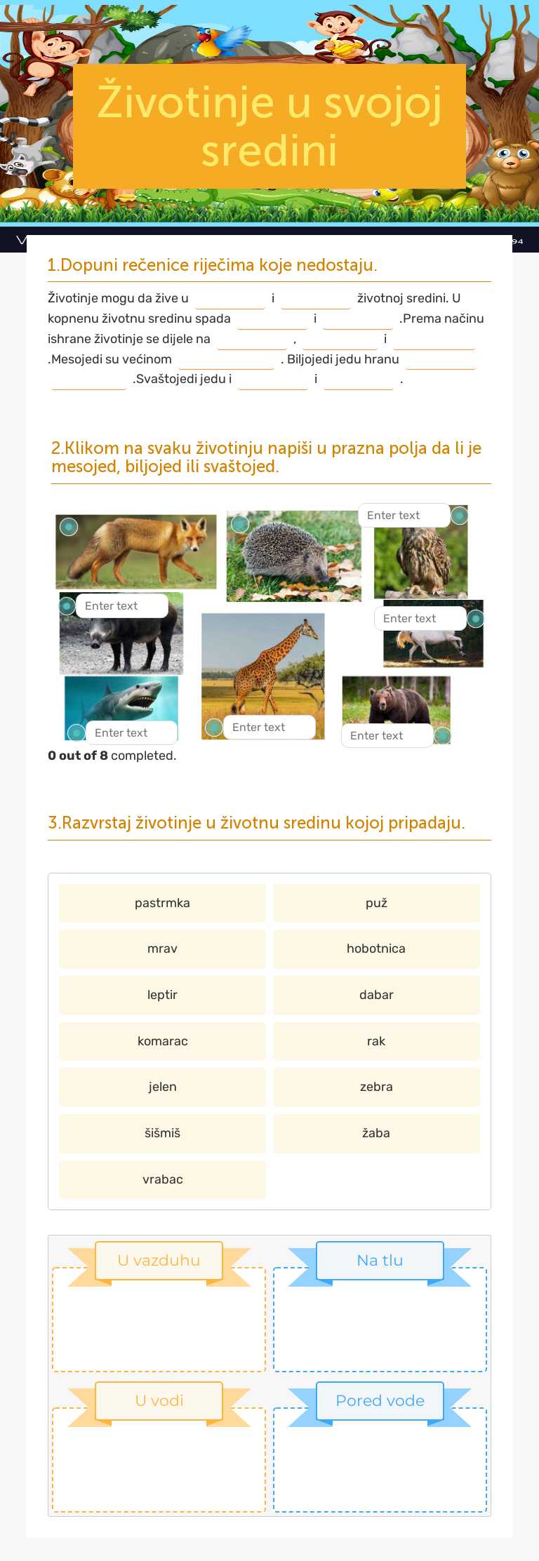 Životinje u svojoj sredini worksheet preview image