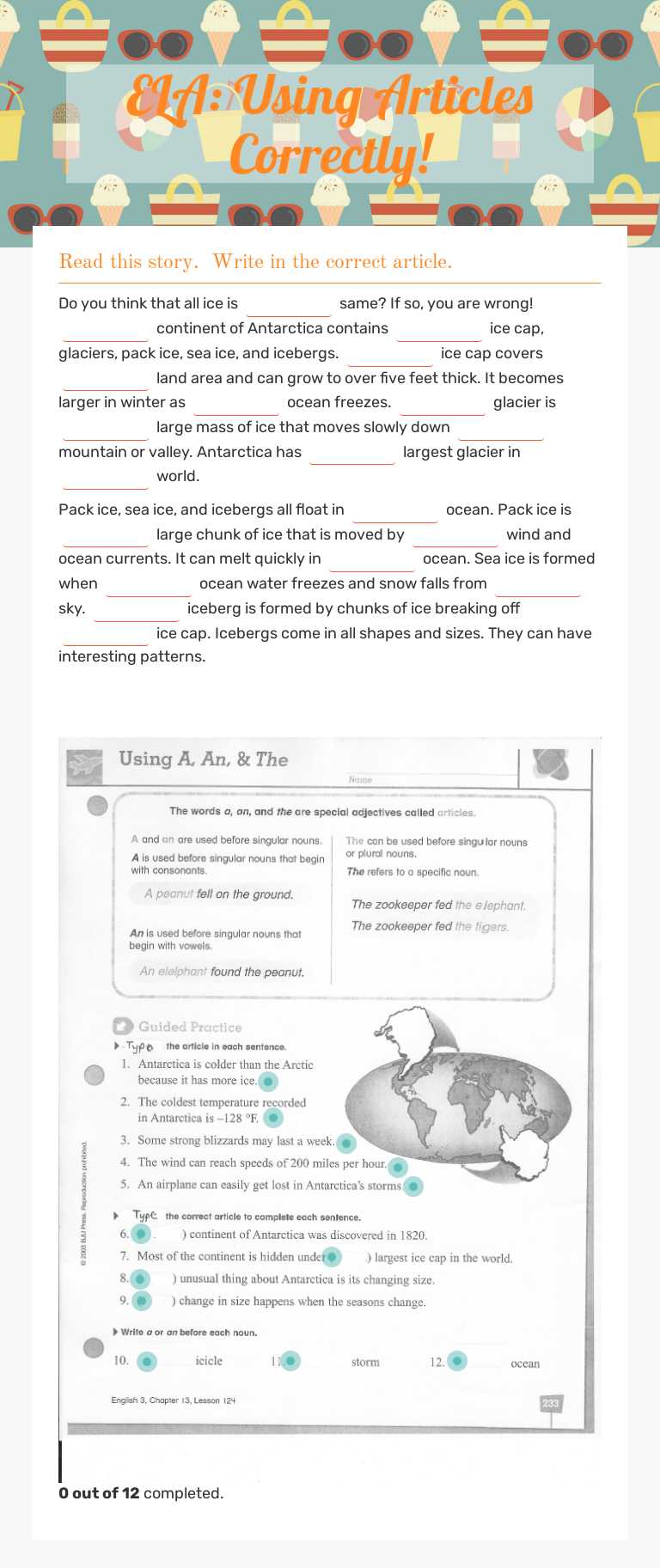 ELA:  Using Articles Correctly! worksheet preview image