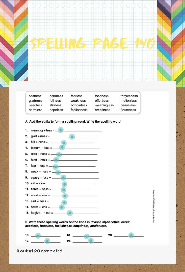 Spelling Page 140 worksheet preview image