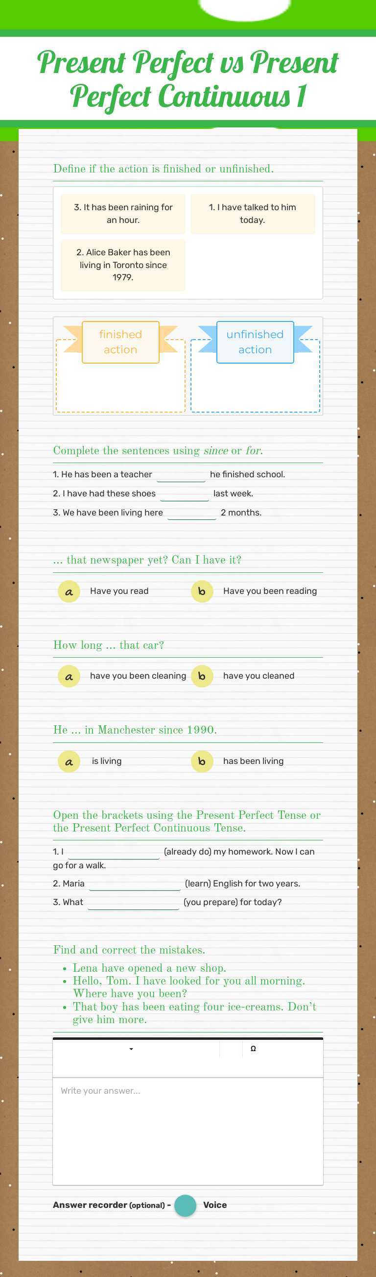 Present Perfect vs 
Present Perfect Continuous 1 worksheet preview image