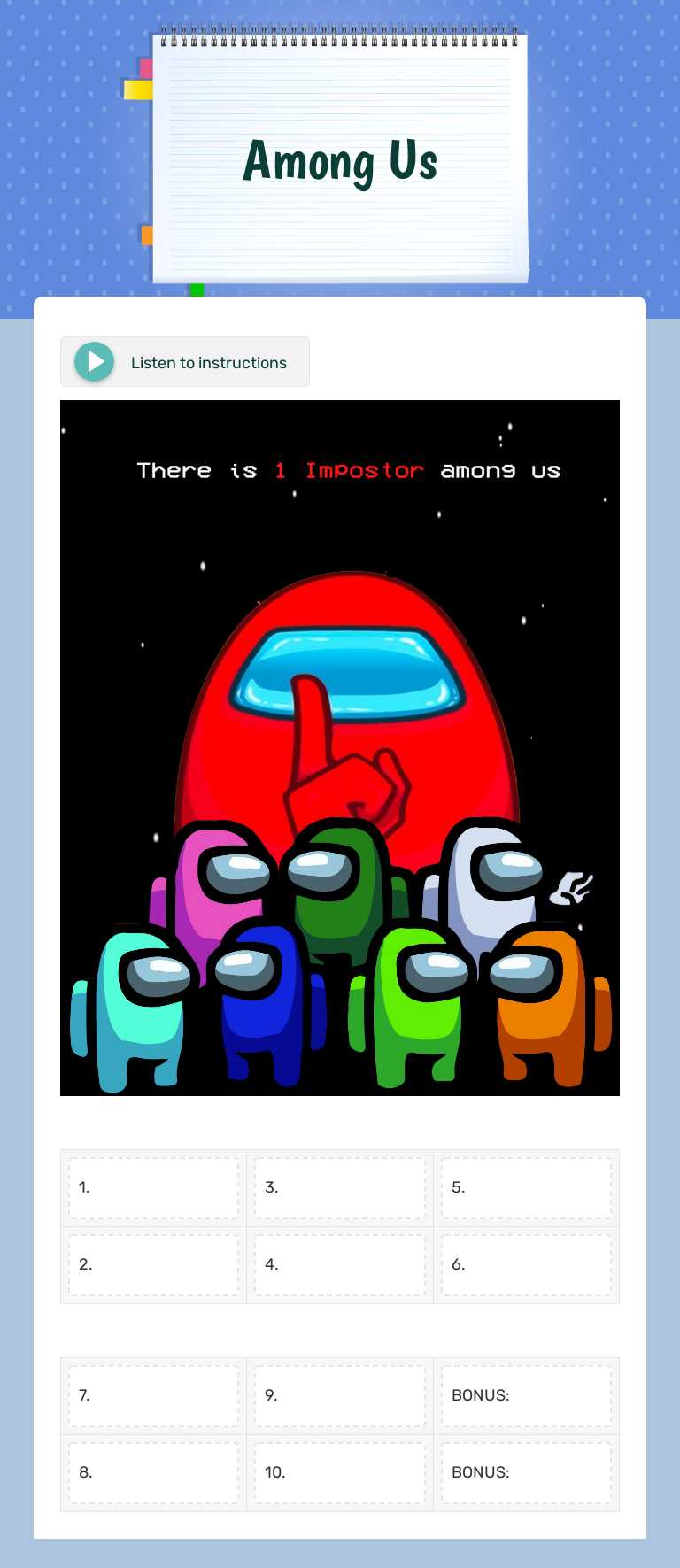 Among Us worksheet preview image