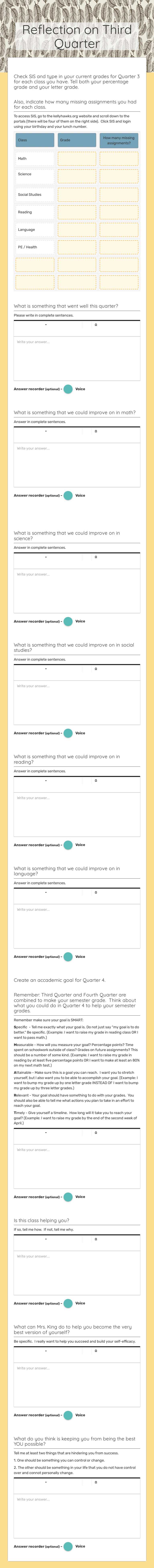 Reflection on Third Quarter worksheet preview image