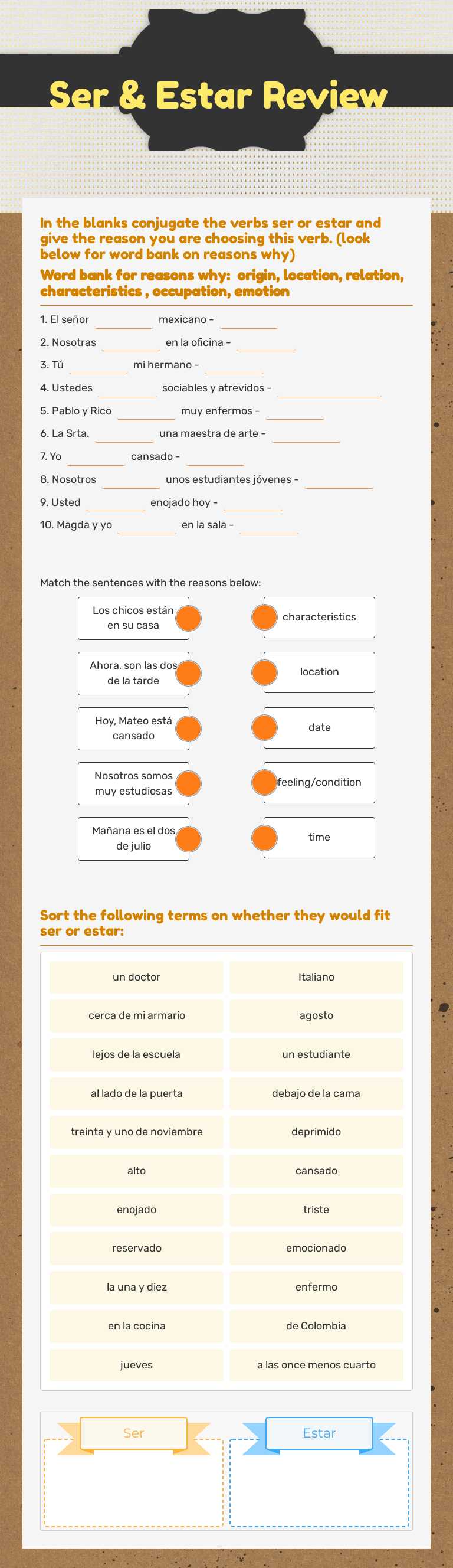 Ser & Estar Review worksheet preview image