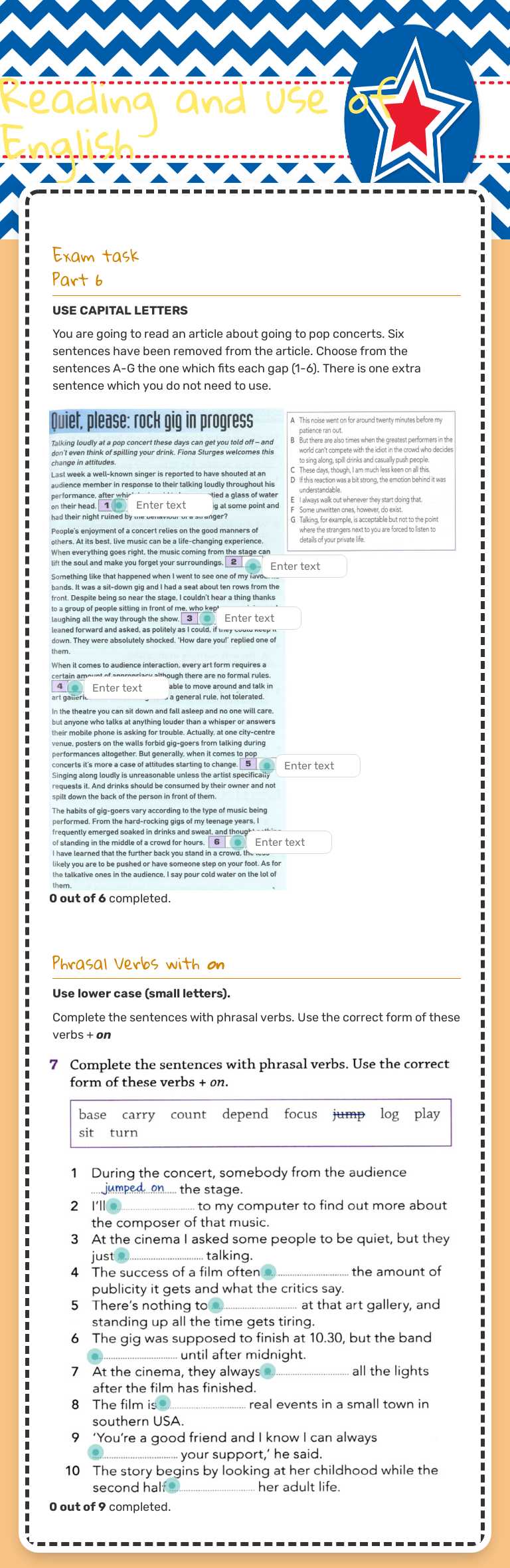 Reading and use of English worksheet preview image