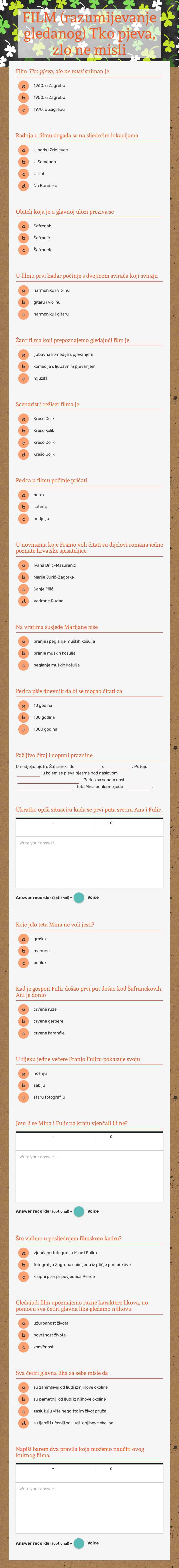 FILM 
   (razumijevanje gledanog)                                  Tko pjeva, zlo ne misli worksheet preview image