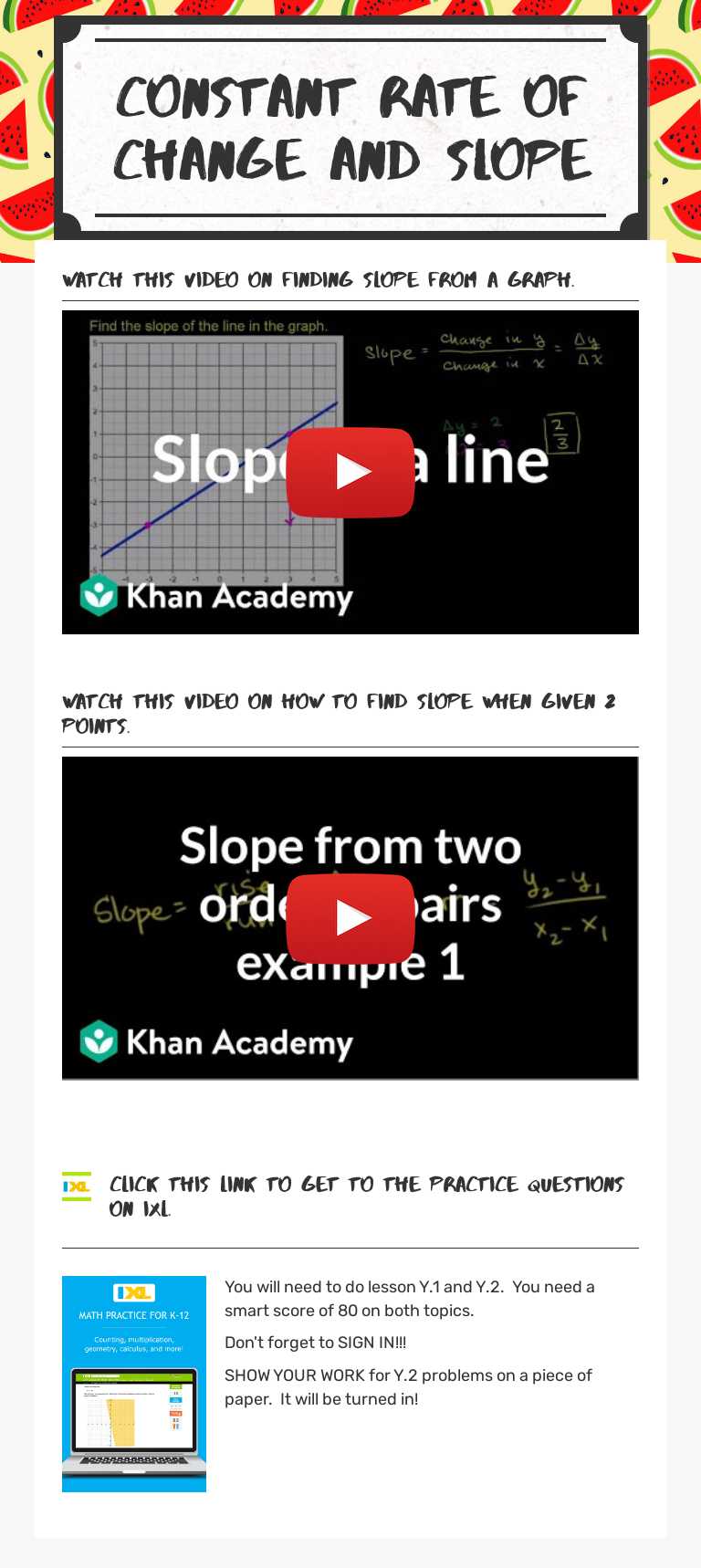 constant rate of change and slope Grade 7 worksheet preview