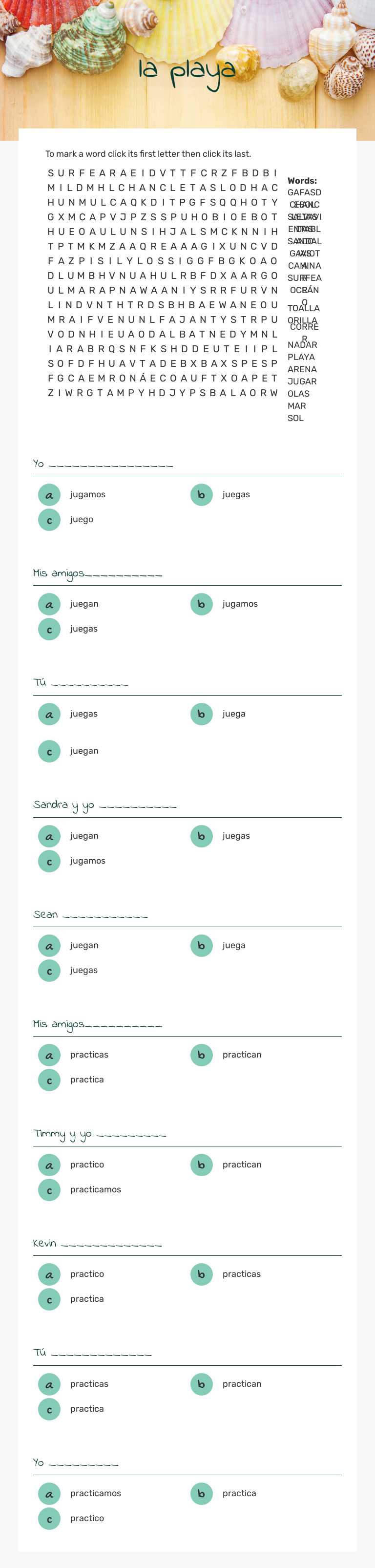 la playa worksheet preview image
