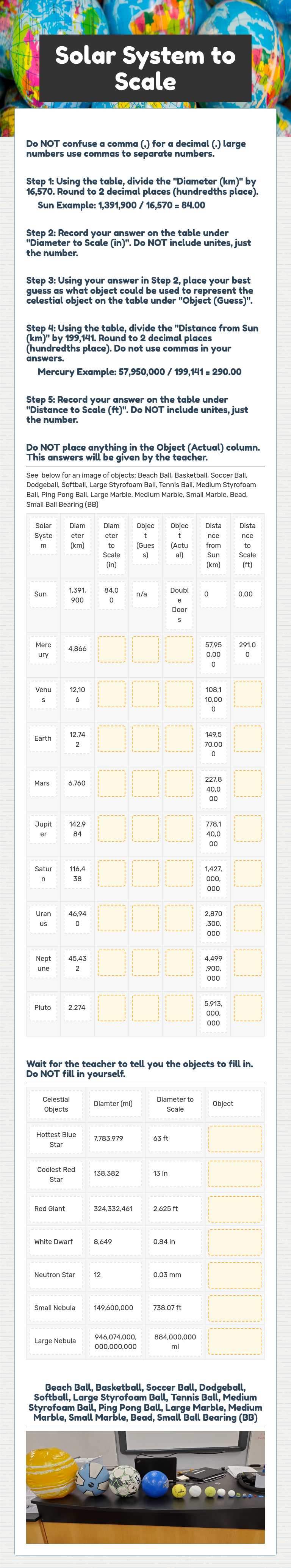 Solar System to Scale worksheet preview image