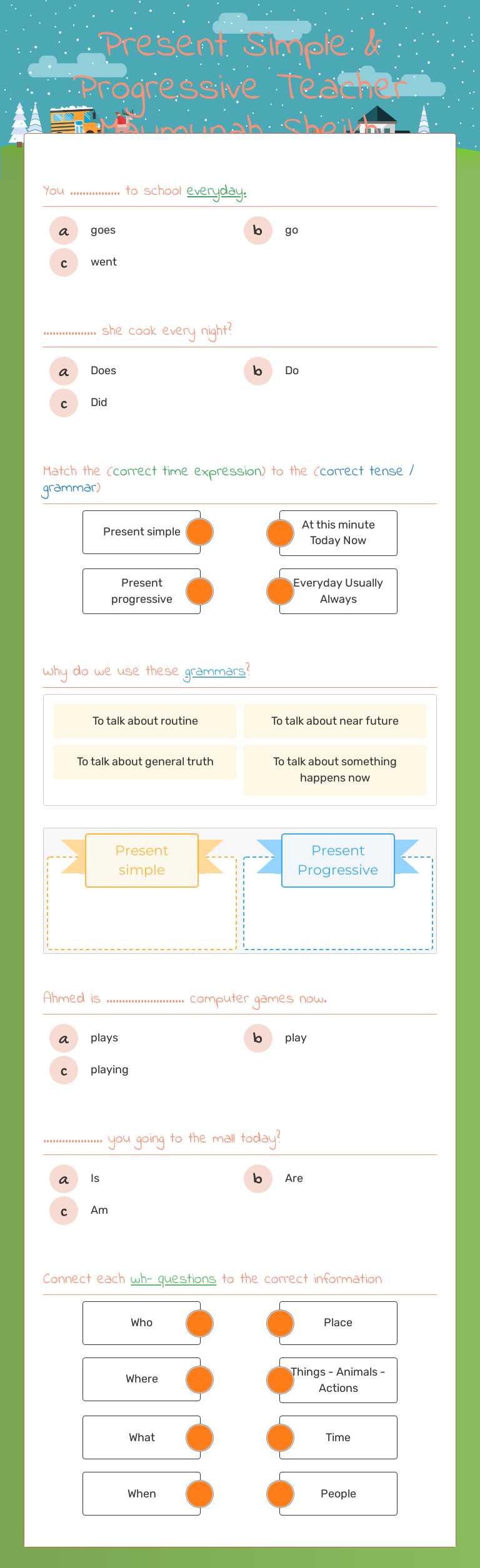 Present Simple & Progressive  Teacher Maymunah Sheikh worksheet preview image