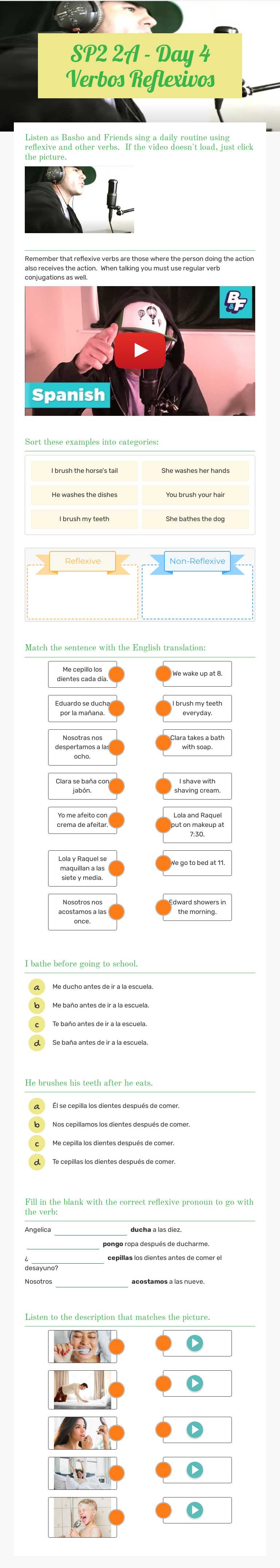 SP2 2A - Day 4 Verbos Reflexivos worksheet preview image
