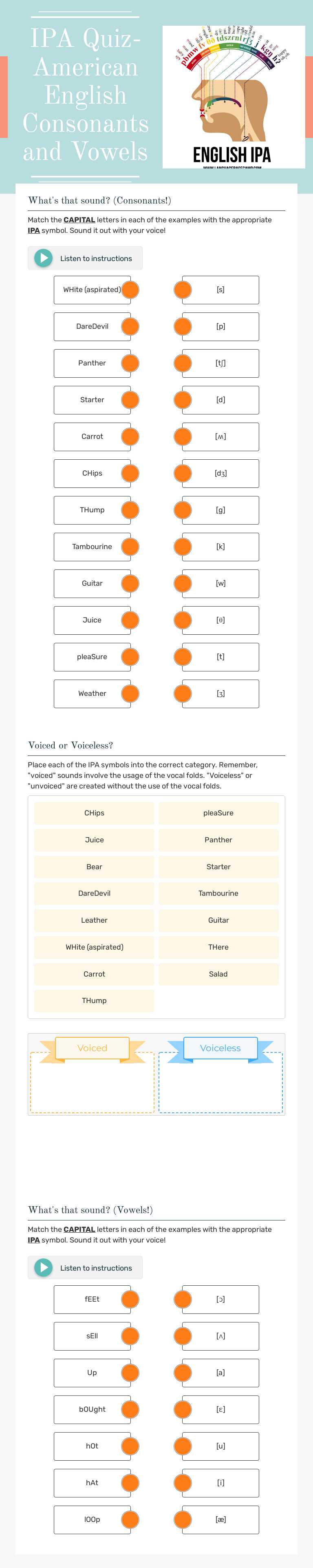 IPA Quiz-American English Consonants and Vowels worksheet preview image