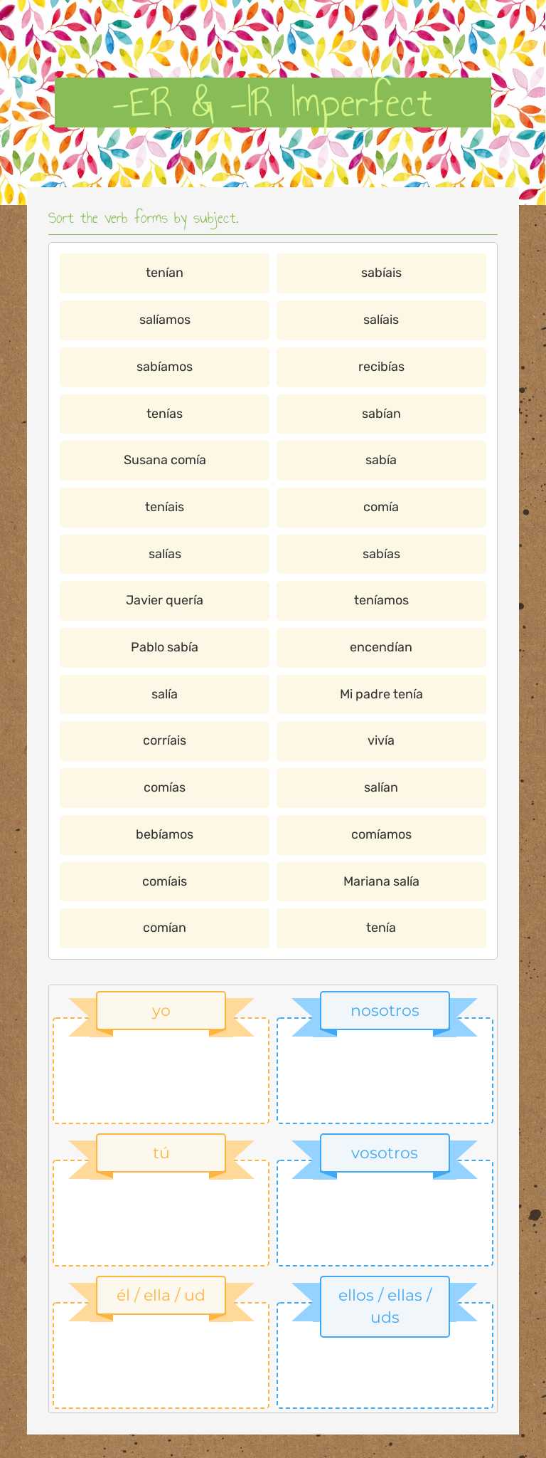 -ER & -IR Imperfect worksheet preview image