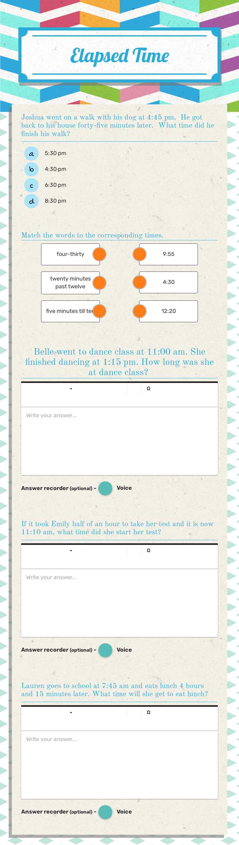 Elapsed Time worksheet preview image