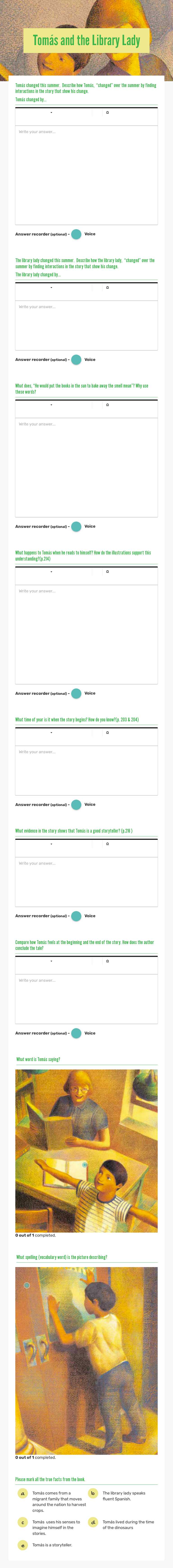 Tomás and the Library Lady worksheet preview image