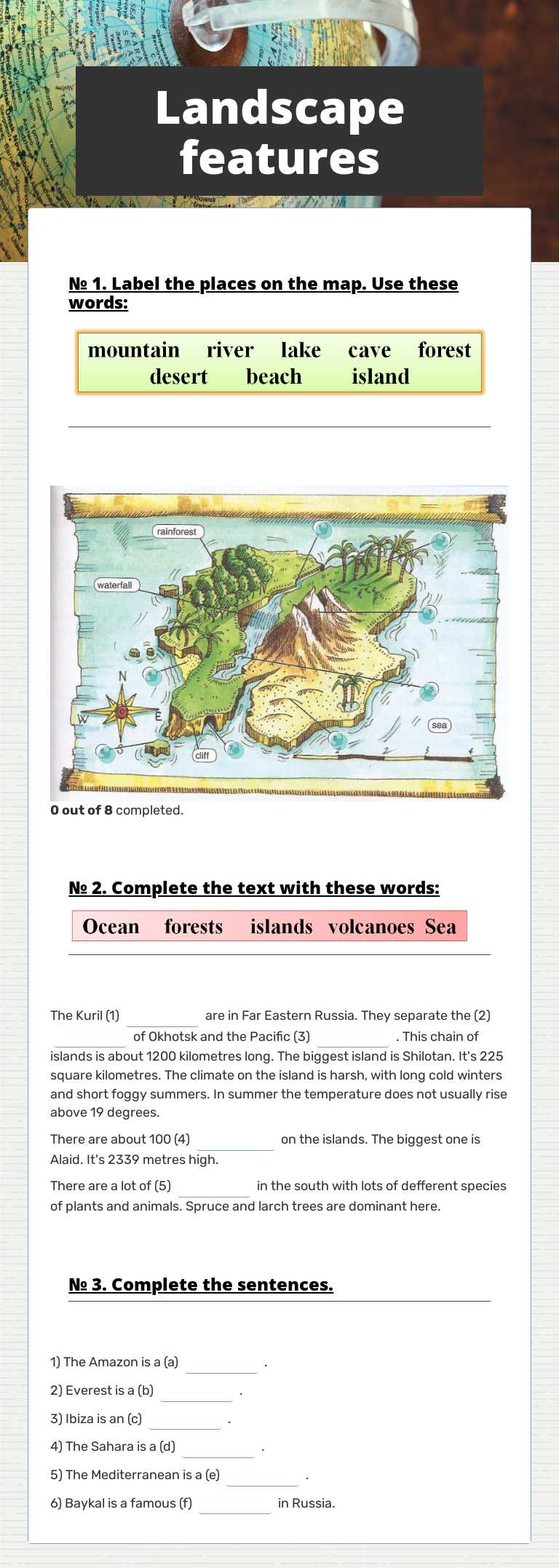 Landscape features worksheet preview image