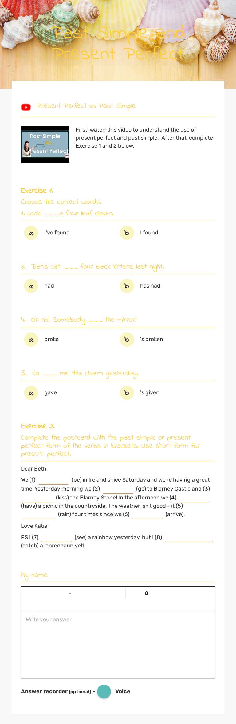 Past Simple and Present Perfect worksheet preview image
