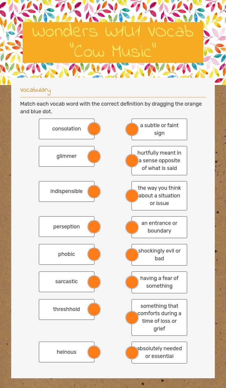 Wonders W1U1 VOcab               "Cow Music" worksheet preview image