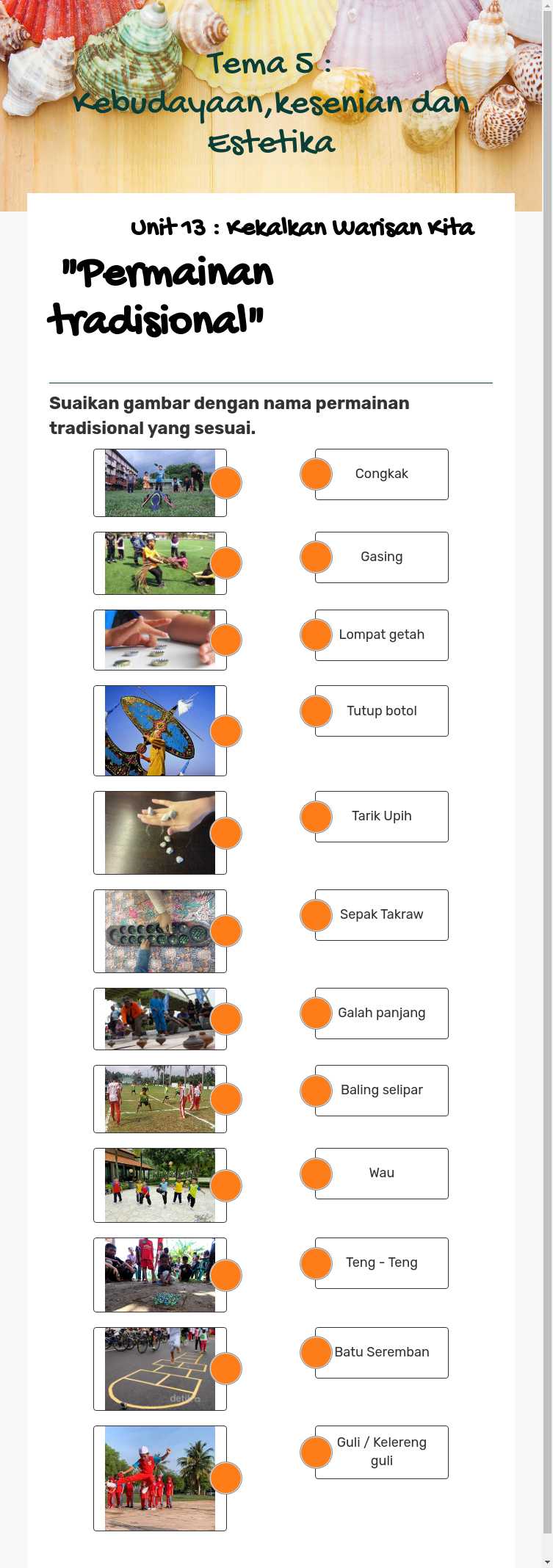 Tema 5 : Kebudayaan,kesenian dan Estetika worksheet preview image