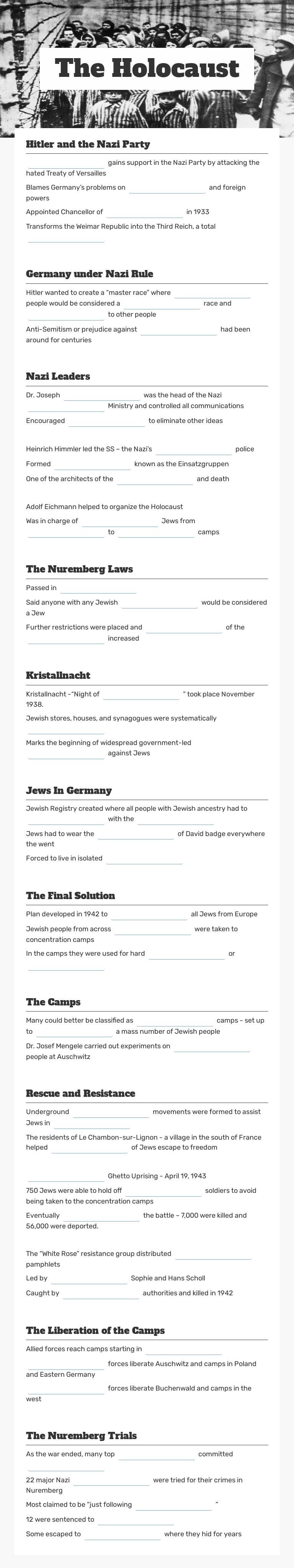 The   Holocaust Grade 6 worksheet preview