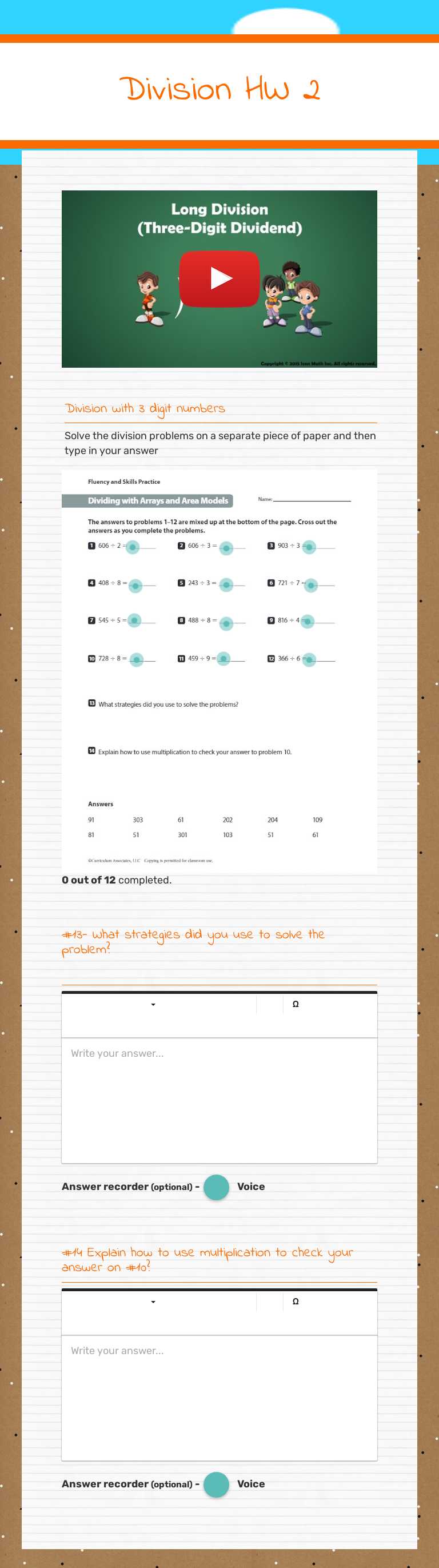 Division HW 2 Grade 4 worksheet preview