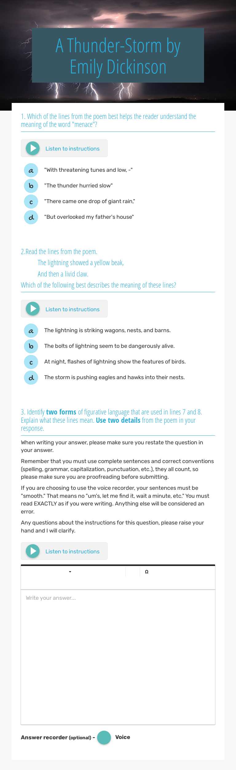 A Thunder-Storm by Emily Dickinson worksheet preview image