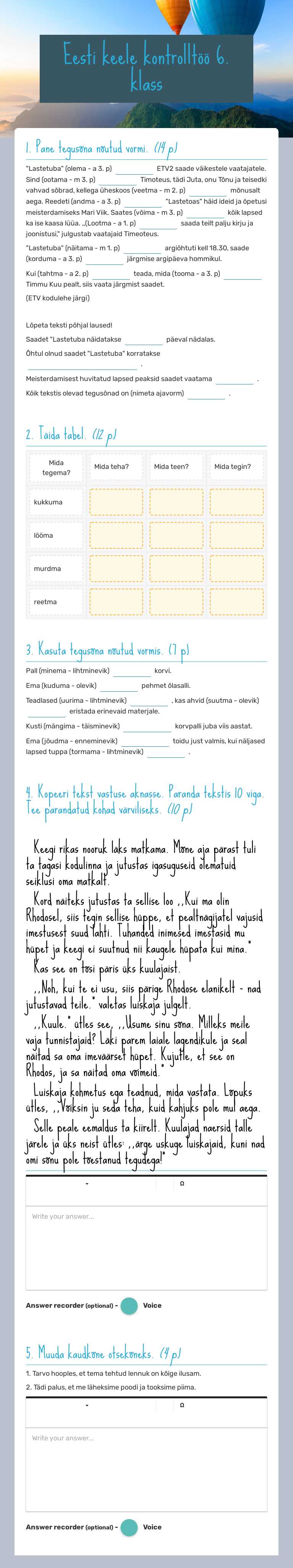 Eesti keele 
           kontrolltöö         6. klass worksheet preview image