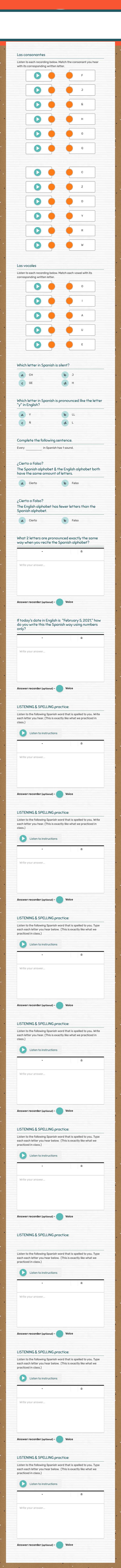 QUIZ: 
El Alfabeto Español Grade 10 worksheet preview