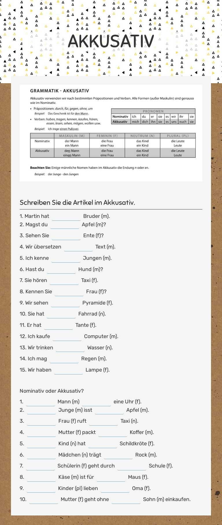 AKKUSATIV Grade 9 worksheet preview