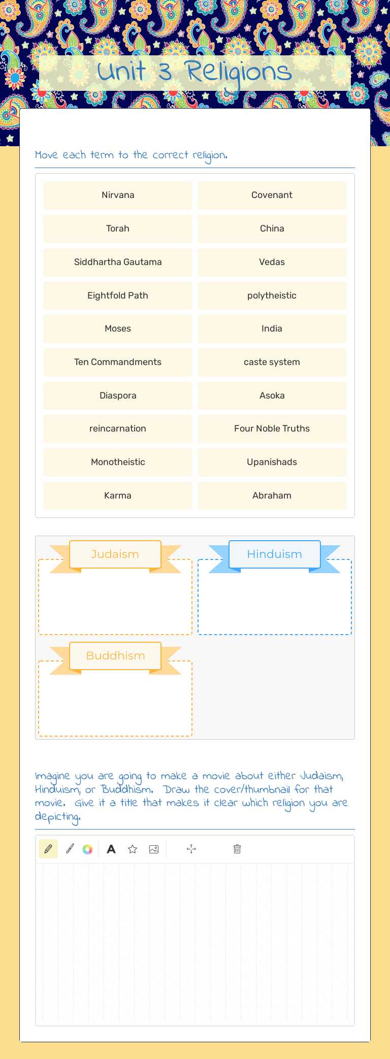 Unit 3 Religions worksheet preview image