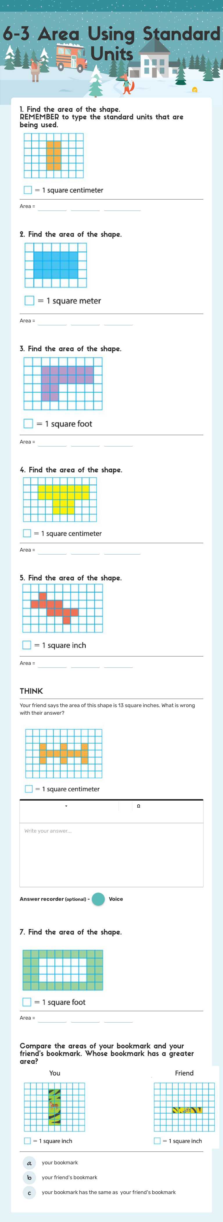 6-3 Area
Using Standard Units Grade 3 worksheet preview