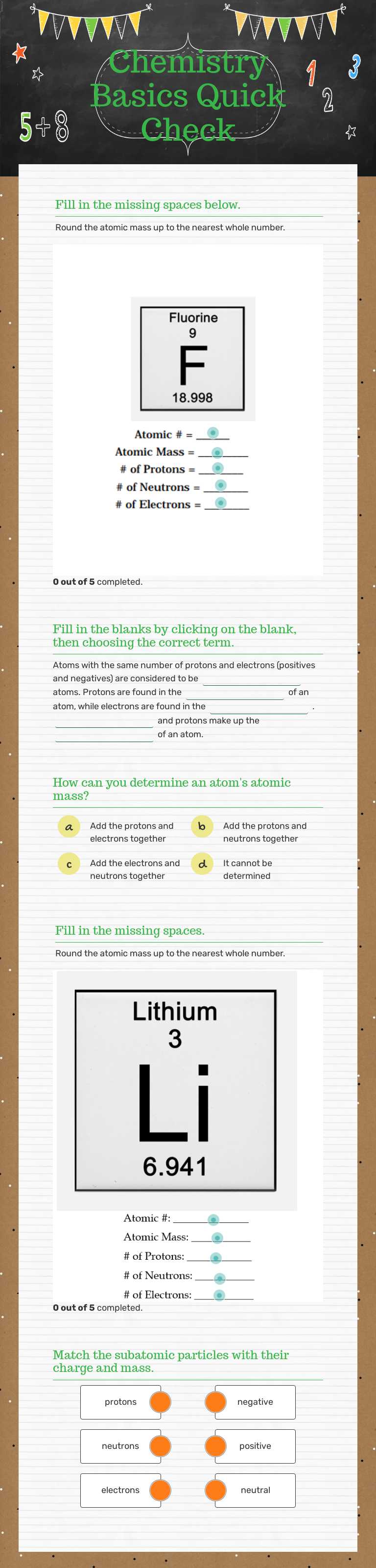 Chemistry Basics Quick Check worksheet preview image