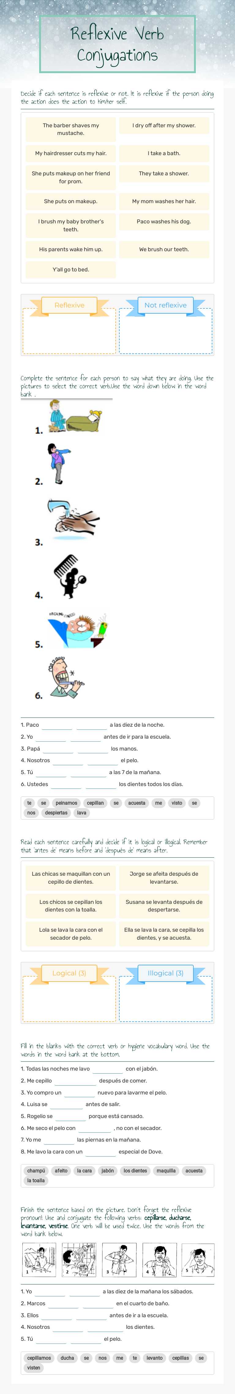 Reflexive Verb Conjugations worksheet preview image