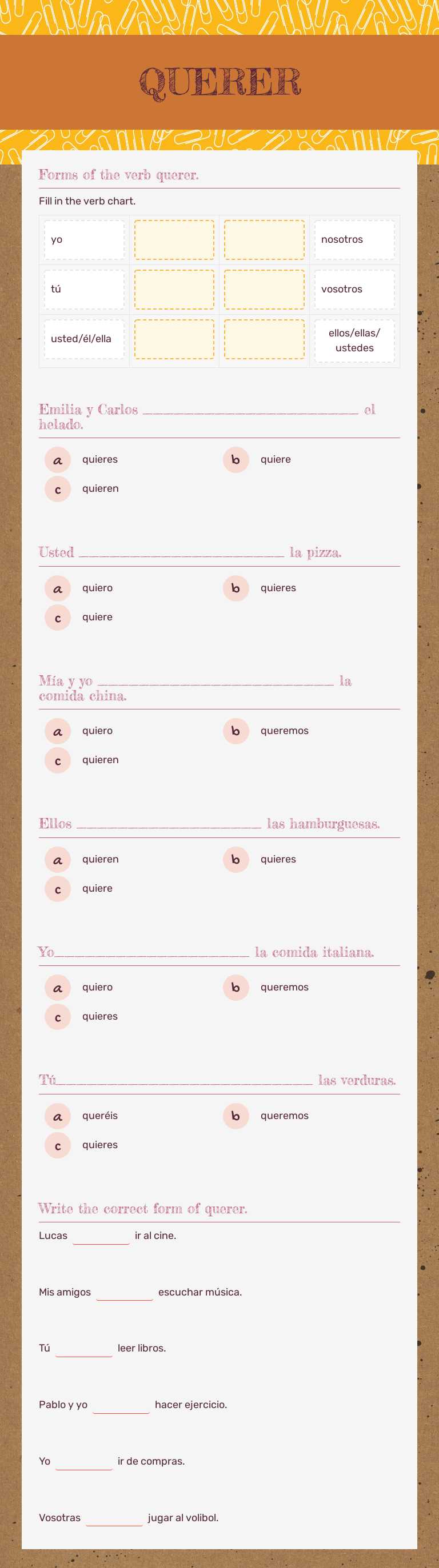QUERER worksheet preview image