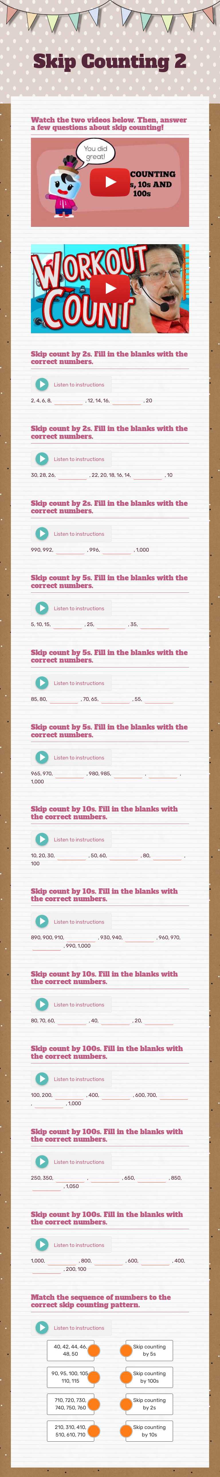 Skip Counting 2 worksheet preview image