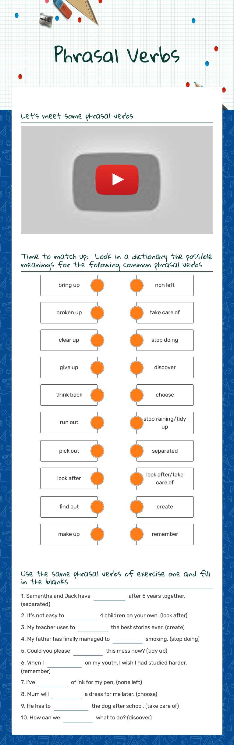 Phrasal Verbs worksheet preview image