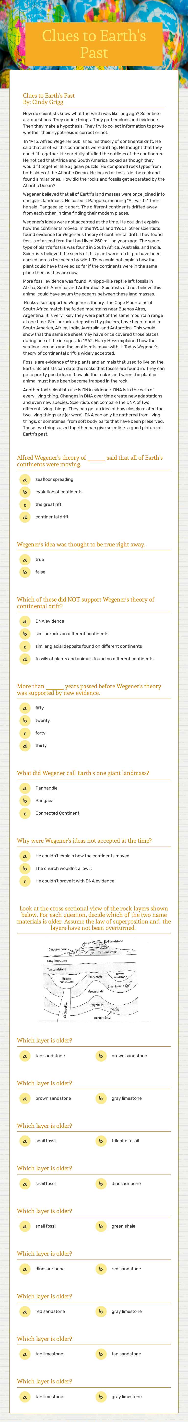 Clues to Earth's Past Grade 8 worksheet preview