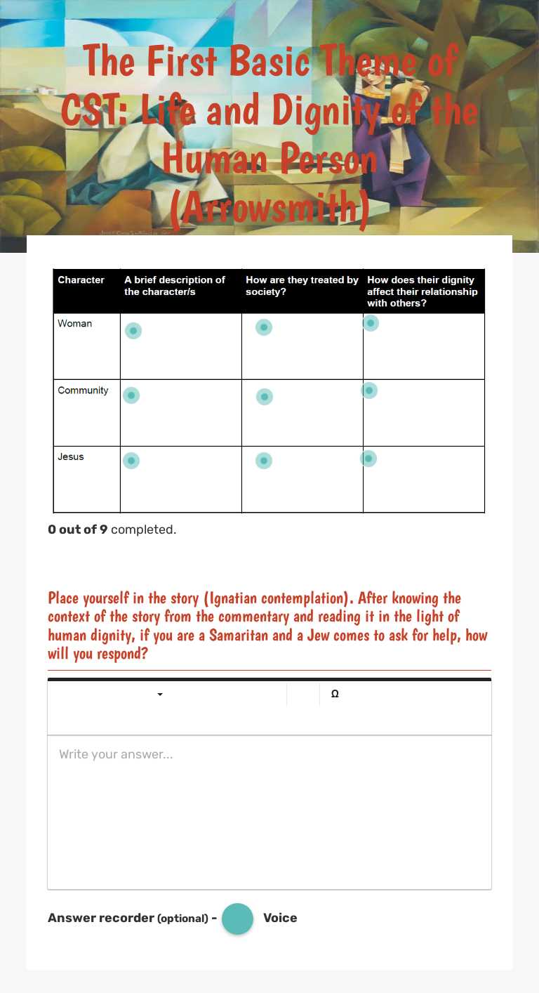 The First Basic Theme of CST: Life and Dignity of the Human Person (Arrowsmith) worksheet preview