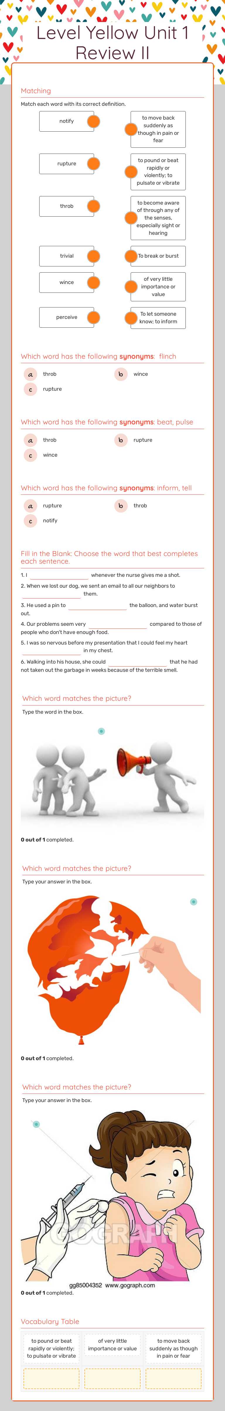 Level Yellow Unit 1   Review II worksheet preview image