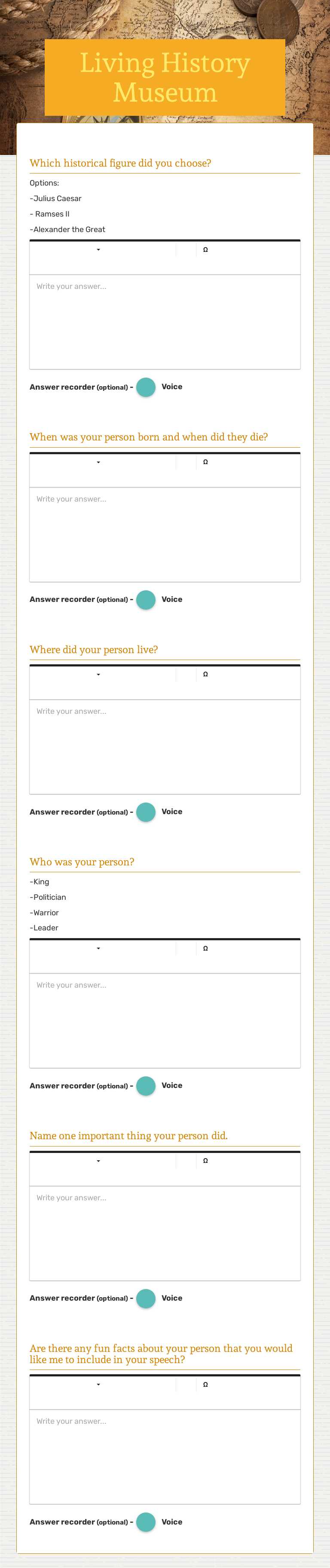 Living History Museum worksheet preview image