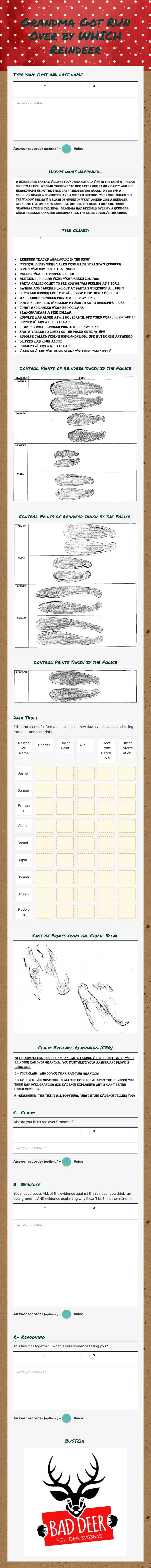 Grandma Got RUn Over by WHICH Reindeer worksheet preview image