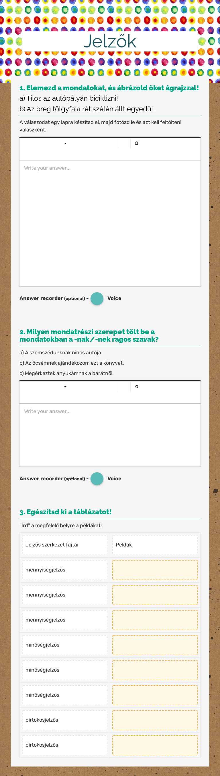 Jelzők worksheet preview image