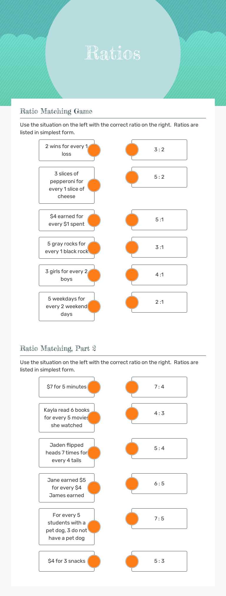 Ratios worksheet preview image