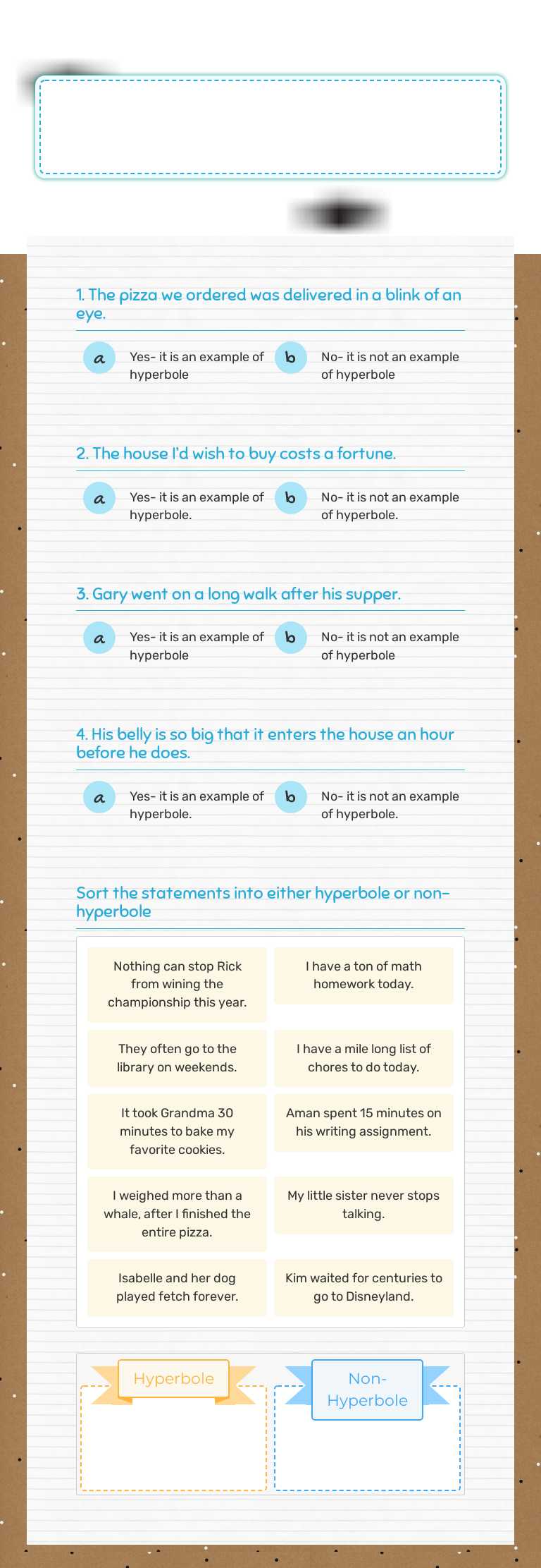 Hyperbole Check-up! worksheet preview image