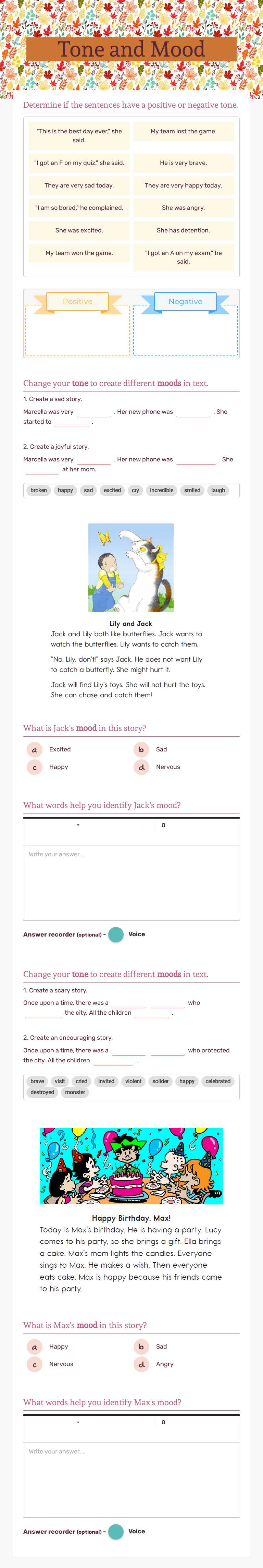 Tone and Mood worksheet preview image