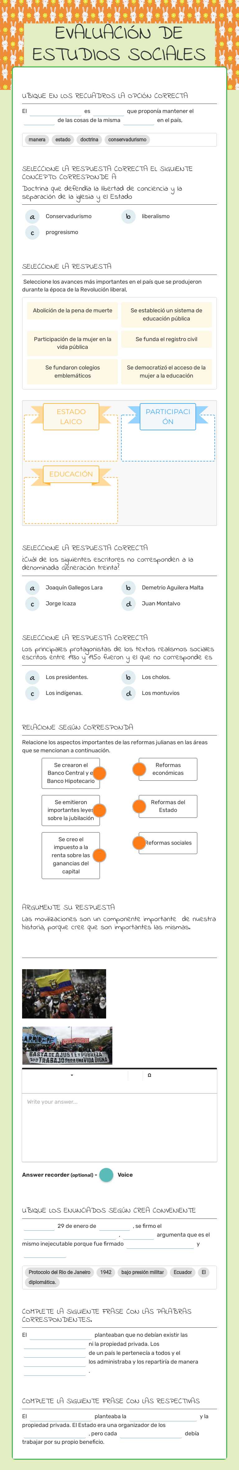 EVALUACIÓN DE ESTUDIOS SOCIALES worksheet preview image